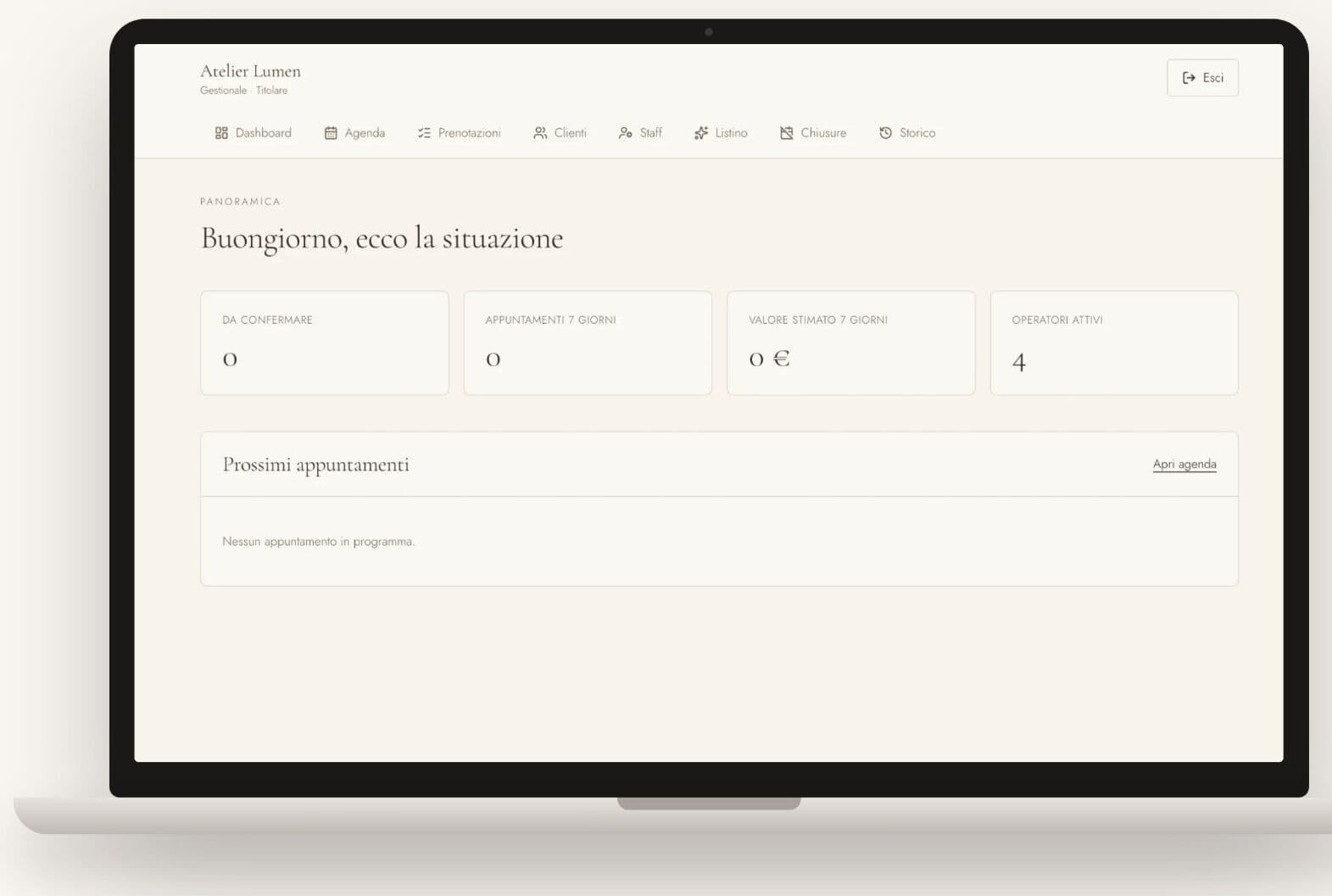 Dashboard del gestionale